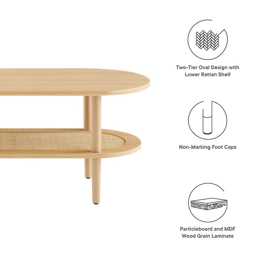 Modway Torus Oval Coffee Table, Oak