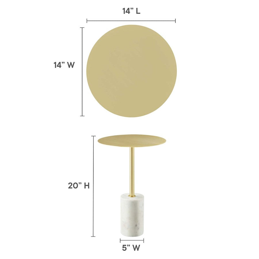Modway Lyric Round Side Table, White/Brass