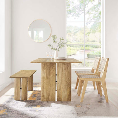 Modway Amistad 60" Dining Table/Bench Set, Oak