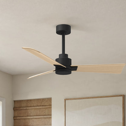 Matthews Fan Alessandra 42in 3-Blade Ceiling Fan | Transitional Matte Black and Light Maple ABS | Outdoor Patio & Covered Porch | Model AK-BK-LM-42