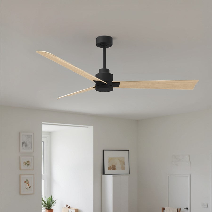 Matthews Fan Alessandra 56in 3-Blade Ceiling Fan | Transitional Matte Black and Light Maple ABS | Outdoor Patio & Covered Porch | Model AK-BK-LM-56