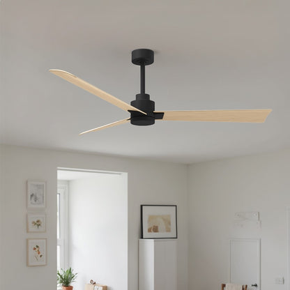 Matthews Fan Alessandra 56in 3-Blade Ceiling Fan | Transitional Matte Black and Light Maple ABS | Outdoor Patio & Covered Porch | Model AK-BK-LM-56