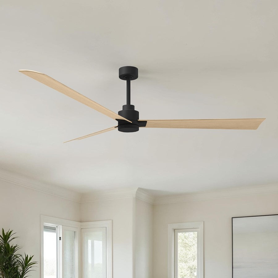 Matthews Fan Alessandra 72in 3-Blade Ceiling Fan | Transitional Matte Black and Light Maple ABS | Outdoor Patio & Covered Porch | Model AK-BK-LM-72