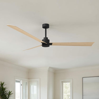 Matthews Fan Alessandra 72in 3-Blade Ceiling Fan | Transitional Matte Black and Light Maple ABS | Outdoor Patio & Covered Porch | Model AK-BK-LM-72