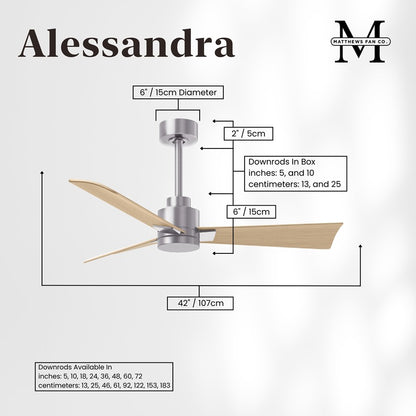 Matthews Fan Alessandra 42in 3-Blade Ceiling Fan | Transitional Brushed Nickel and Light Maple ABS | Bedroom & Covered Patio | Model AK-BN-LM-42