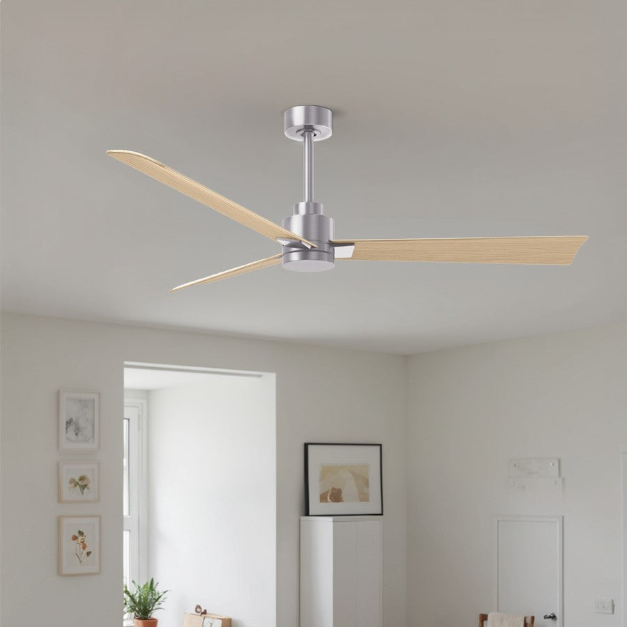 Matthews Fans Alessandra 72in 3-Blade Ceiling Fan | Transitional Brushed Nickel and Light Maple ABS | Great Rooms & Open Living | Model AK-BN-LM-72