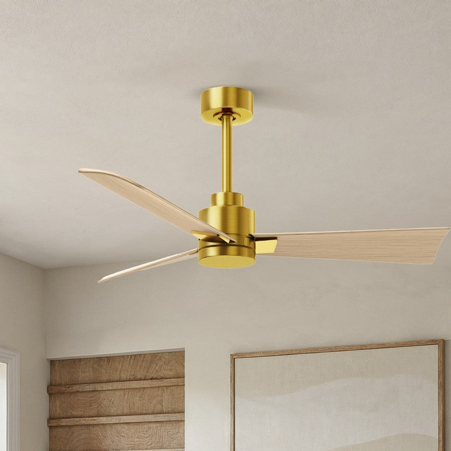 Matthews Fans Alessandra 42in 3-Blade Ceiling Fan | Transitional Brushed Brass and Light Maple ABS | Bedroom & Living Room | Model AK-BRBR-LM-42