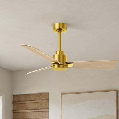 Matthews Fans Alessandra 42in 3-Blade Ceiling Fan | Transitional Brushed Brass and Light Maple ABS | Bedroom & Living Room | Model AK-BRBR-LM-42