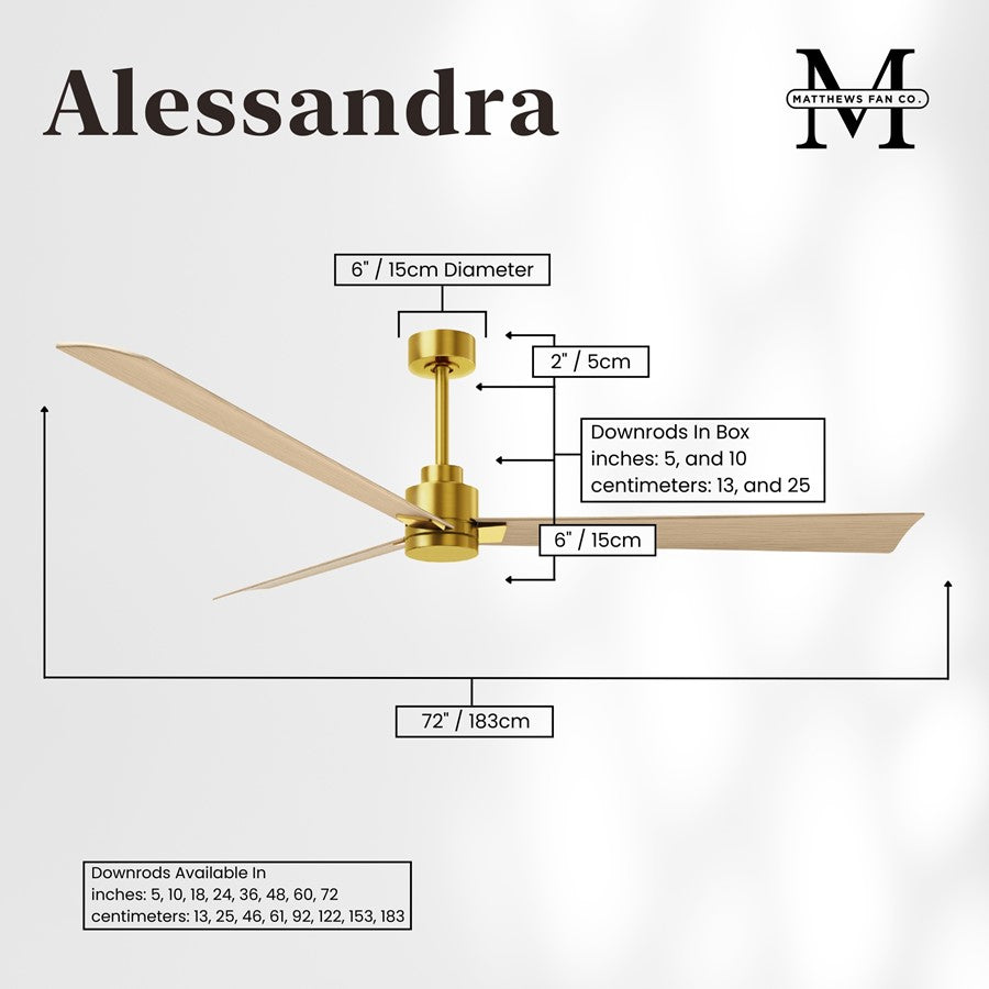 Matthews Fan Alessandra 72in 3-Blade Ceiling Fan | Brushed Brass and Light Maple ABS | Great Rooms & Covered Patios | Model AK-BRBR-LM-72