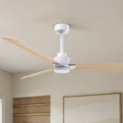 Matthews Fans Alessandra 56in 3-Blade Ceiling Fan | Transitional Matte White and Light Maple ABS Blades | Covered Patio & Open | Model AK-MWH-LM-56