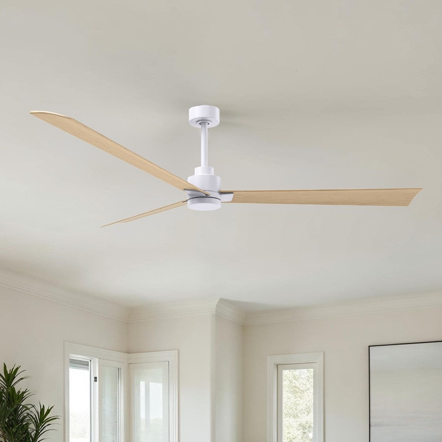 Matthews Fans Alessandra 72in 3-Blade Ceiling Fan | Transitional Matte White and Light Maple ABS Blades | Covered Patio & Open | Model AK-MWH-LM-72
