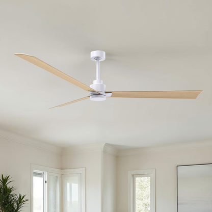 Matthews Fans Alessandra 72in 3-Blade Ceiling Fan | Transitional Matte White and Light Maple ABS Blades | Covered Patio & Open | Model AK-MWH-LM-72