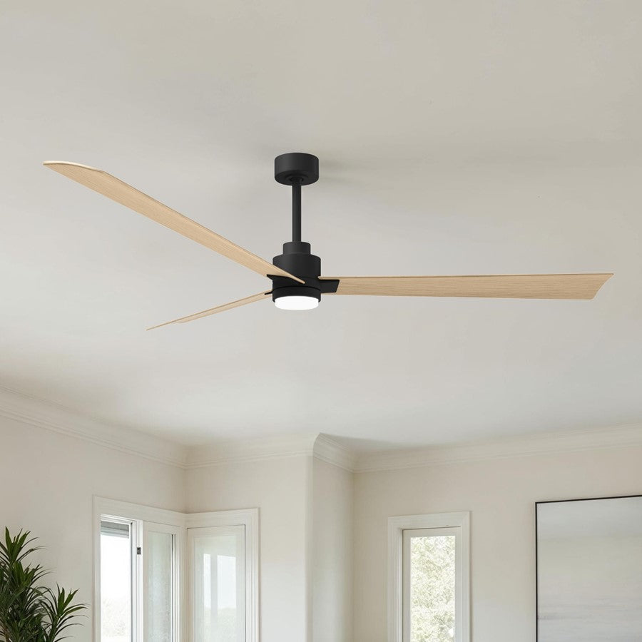 Matthews Fans Alessandra 72in 3-Blade Ceiling Fan | Transitional Matte Black and Light Maple ABS | Great Rooms & Covered Patios | Model AKLK-BK-LM-72