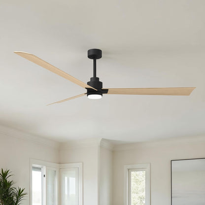 Matthews Fans Alessandra 72in 3-Blade Ceiling Fan | Transitional Matte Black and Light Maple ABS | Great Rooms & Covered Patios | Model AKLK-BK-LM-72