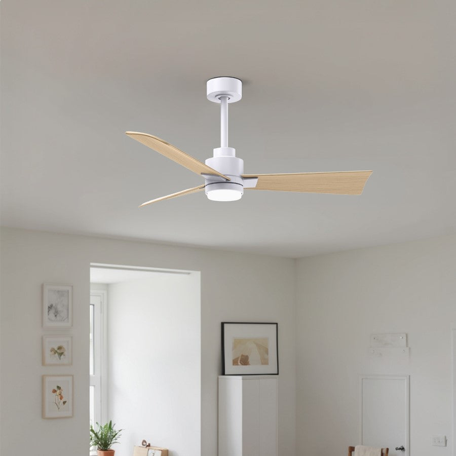 Matthews Fans Alessandra 42in 3-Blade Ceiling Fan with Light | Transitional Matte White and Light Maple ABS | Bedroom & Living | Model AKLK-MWH-LM-42