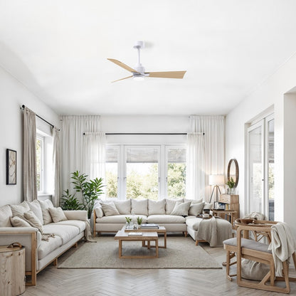 Matthews Fans Alessandra 42in 3-Blade Ceiling Fan with Light | Transitional Matte White and Light Maple ABS | Bedroom & Living | Model AKLK-MWH-LM-42