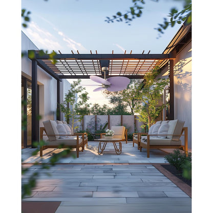Matthews Fans Alessandra Tropical 48in 5-Blade Ceiling Fan | Transitional Brushed Nickel and Lilac ABS | Covered Patio & Large | Model AKTP-BN-LI