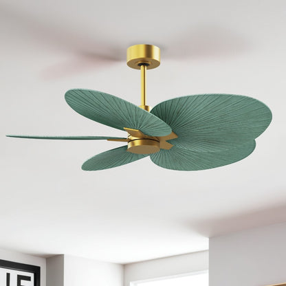 Matthews Fans Alessandra Tropical 48in 5-Blade Ceiling Fan | Transitional Brushed Brass and Palm Leaf ABS Blades | Covered Patio | Model AKTP-BRBR-PL