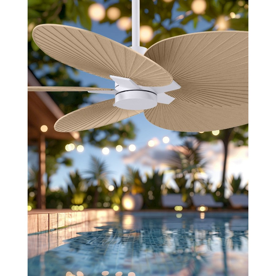 Matthews Fans Alessandra Tropical 48in 5-Blade Ceiling Fan | Transitional Matte White and Light Maple Tone ABS Blades | Covered | Model AKTP-MWH-LM