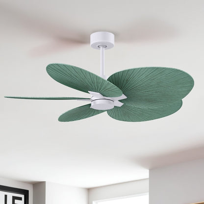 Matthews Fans Alessandra Tropical 48in 5-Blade Ceiling Fan | Transitional Matte White and Palm Leaf ABS Blades | Covered Patio | Model AKTP-MWH-PL