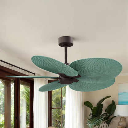 Matthews Fans Alessandra Tropical 48in 5-Blade Ceiling Fan | Transitional Textured Bronze and Palm Leaf ABS | Covered Patio | Model AKTP-TB-PL