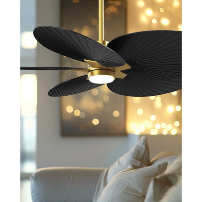 Matthews Fans Alessandra Tropical 48in 5-Blade Ceiling Fan | Transitional Matte Black and Matte Black ABS Blades | Covered Patio | Model AKTPLK-BK-BK