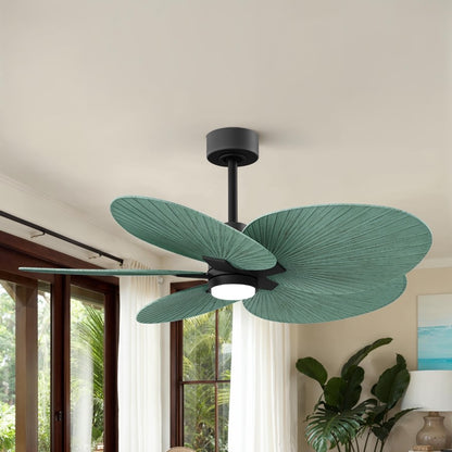 Matthews Fan Alessandra Tropical 48in 5-Blade Ceiling Fan | Transitional Matte Black and Palm Leaf ABS | Covered Patio & Open | Model AKTPLK-BK-PL