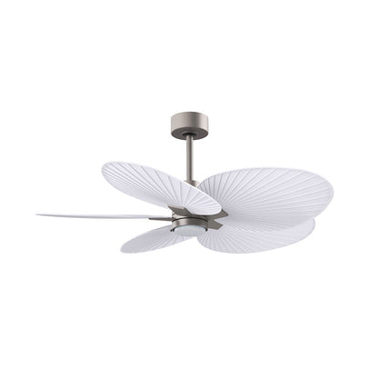 Matthews Fans Alessandra Tropical 48in 5-Blade Ceiling Fan | Transitional Brushed Nickel and Matte White ABS | Covered Patio | Model AKTPLK-BN-MWH