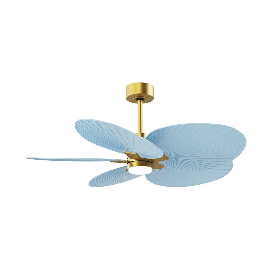 Matthews Fans Alessandra Tropical 48in 5-Blade Ceiling Fan | Brushed Brass and Light Blue ABS Blades | Covered Patio & Large | Model AKTPLK-BRBR-BL
