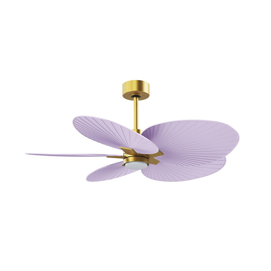Matthews Fans Alessandra Tropical 48in 5-Blade Ceiling Fan | Transitional Brushed Brass and Lilac ABS Blades | Covered Patio | Model AKTPLK-BRBR-LI
