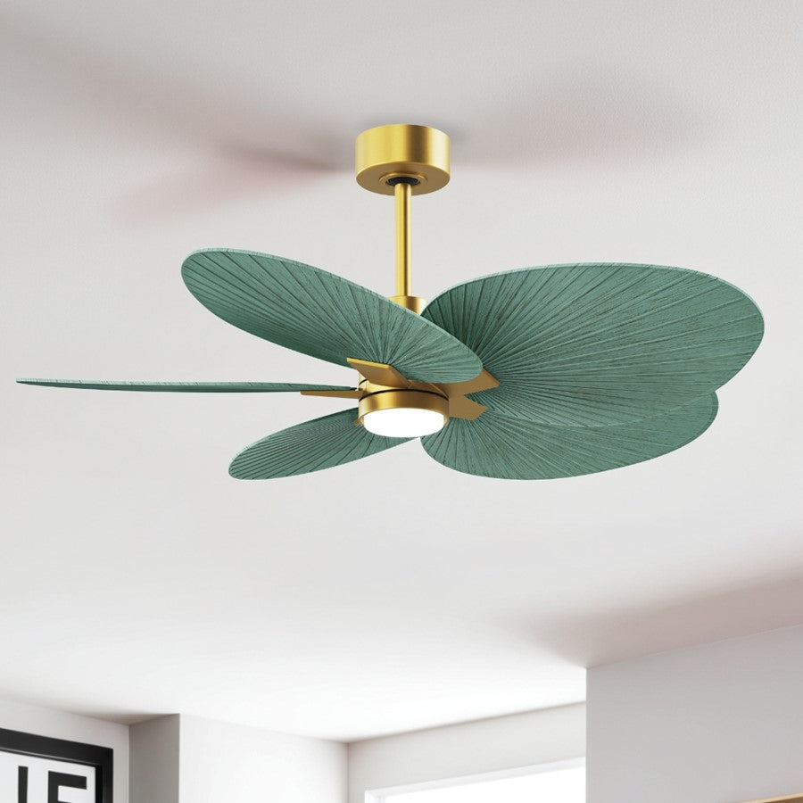 Matthews Fans Alessandra Tropical 48in 5-Blade Ceiling Fan | Brushed Brass and Palm Leaf ABS Blades | Covered Patio & Outdoor | Model AKTPLK-BRBR-PL