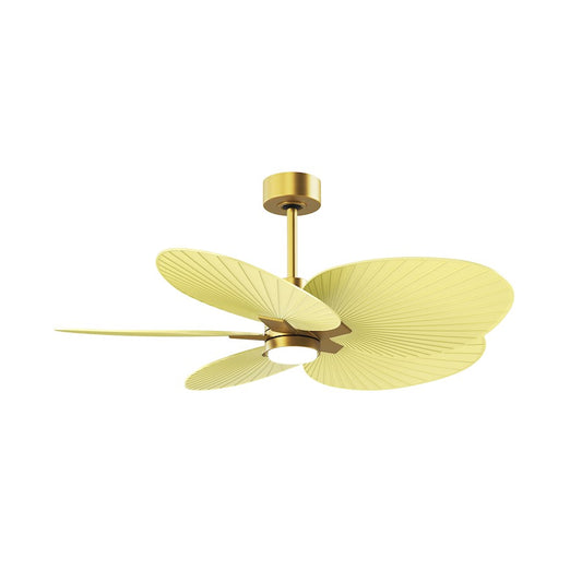 Matthews Fans Alessandra Tropical 48in 5-Blade Ceiling Fan | Transitional Brushed Brass and Light Yellow ABS Blades | Covered | Model AKTPLK-BRBR-YE