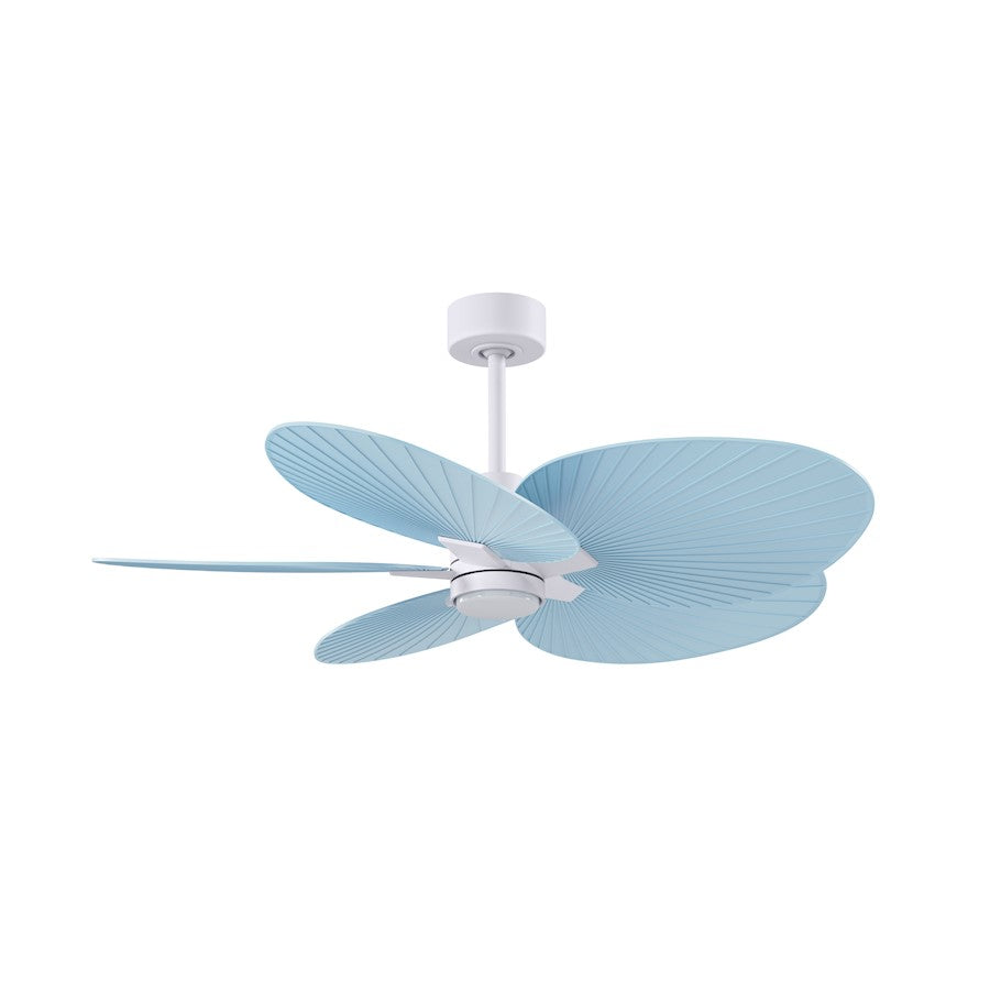 Matthews Fans Alessandra Tropical 48in 5-Blade Ceiling Fan | Transitional Matte White and Light Blue ABS Blades | Covered Patio | Model AKTPLK-MWH-BL