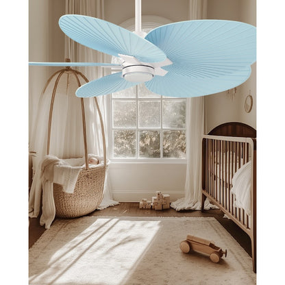 Matthews Fans Alessandra Tropical 48in 5-Blade Ceiling Fan | Transitional Matte White and Light Blue ABS Blades | Covered Patio | Model AKTPLK-MWH-BL
