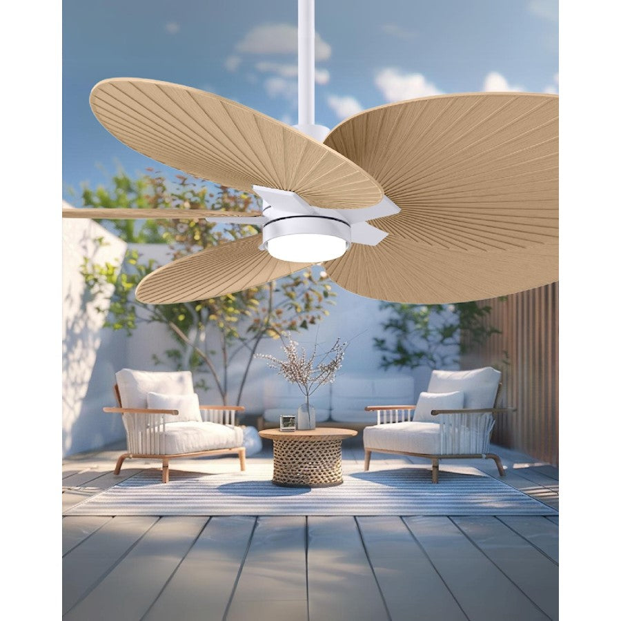 Matthews Fans Alessandra Tropical 48in 5-Blade Ceiling Fan | Transitional Matte White and Light Maple ABS Blades | Covered | Model AKTPLK-MWH-LM