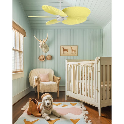 Matthews Fan Alessandra Tropical 48in 5-Blade Ceiling Fan | Transitional Matte White and Light Yellow ABS Blades | Covered | Model AKTPLK-MWH-YE