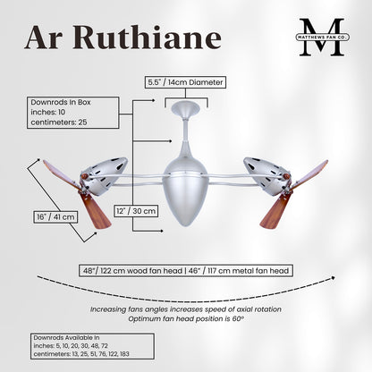 Matthews Fan Company Ar Ruthiane 48in Ceiling Fan | Brushed Nickel and Mahogany Wood | Living Room & Bedroom | 48 x 12 x 12 in | Model AR-BN-WD