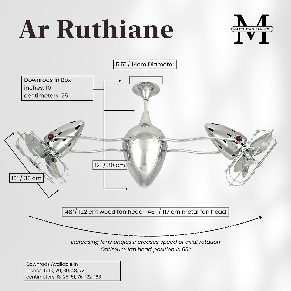 Matthews Fan Company Ar Ruthiane 48in Ceiling Fan | Chrome Metal Blades | Living Room & Bedroom | 46 x 12 x 12 in | Model AR-CR-MTL