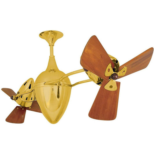 Matthews Fan Company Ar Ruthiane 48in Rotational Ceiling Fan | Polished Brass Steel and Mahogany Blades | Covered Patio & Sunroom | Model AR-PB-WD