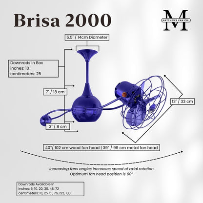 Matthews Fans Brisa 2000 39in Rotational Ceiling Fan | Contemporary Safira and Metal Blades | Covered Patio & Sunroom | Model B2K-BLUE-MTL