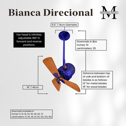Matthews Fans Bianca Directional 16in 3-Blade Ceiling Fan | Contemporary Safira and Mahogany Wood Blades | Covered Patio | Model BD-BLUE-WD