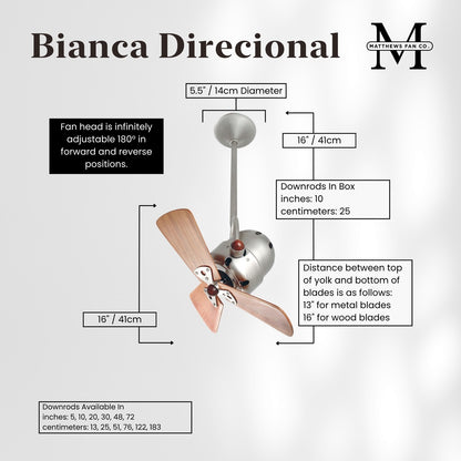 Matthews Fan Company Bianca Directional 16in Ceiling Fan | Brushed Nickel Steel and Mahogany Wood | Indoor Rooms | 16 x 13 x 13 in | Model BD-BN-WD