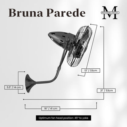 Matthews Fans Bruna Parede 13in 3-Blade Directional Wall Fan | Industrial Black Nickel and Metal | Covered Patio & Sunroom | Model BP-BKN-MTL