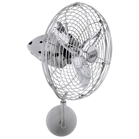 Matthews Fan Company Bruna Parede 19in Wall Fan | Brushed Nickel Steel and Metal Blade | Living Room & Bedroom | 13 x 21 x 16 in | Model BP-BN-MTL
