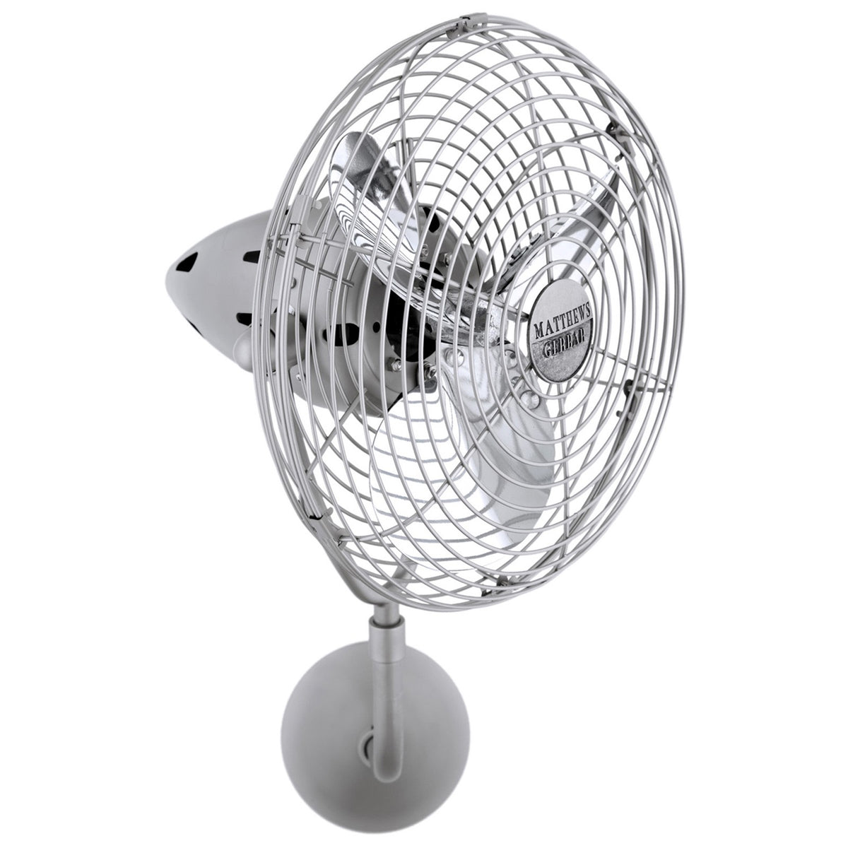 Matthews Fan Company Bruna Parede 19in Wall Fan | Brushed Nickel Steel and Metal Blade | Covered Patio & Living Room | Model BP-BN-MTL-DAMP