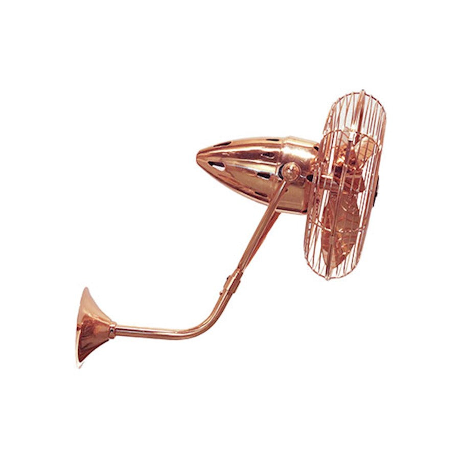 Matthews Fan Company Bruna Parede 19in Directional Wall Fan | Polished Copper Metal | Indoor & Covered Patio | 13 x 21 x 16 in | Model BP-CP-MTL