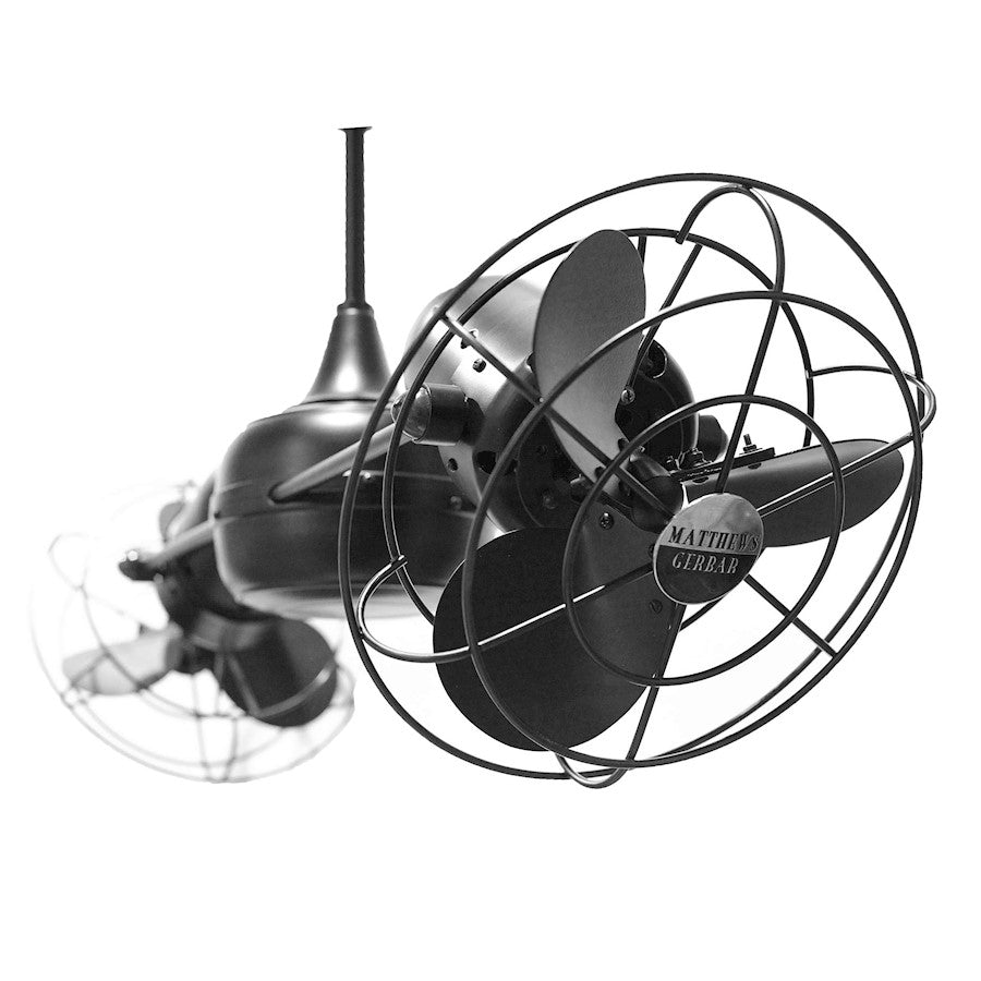Matthews Fan Company Duplo Dinamico 39in Ceiling Fan | Industrial Matte Black and Metal Blades | Covered Patio & Living Room | Model DD-BK-MTL