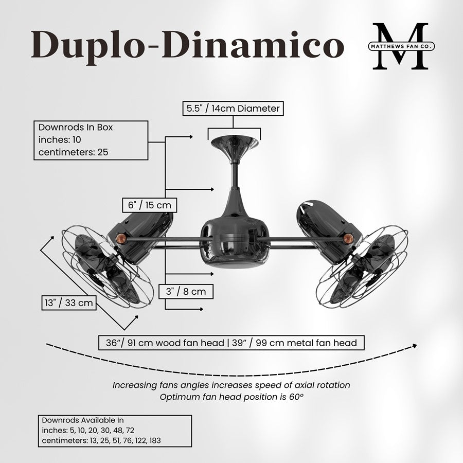 Matthews Fans Duplo-Dinamico 39in Rotational Ceiling Fan | Contemporary Black Nickel Cast Aluminum | Covered Patio & Sunroom | Model DD-BKN-MTL