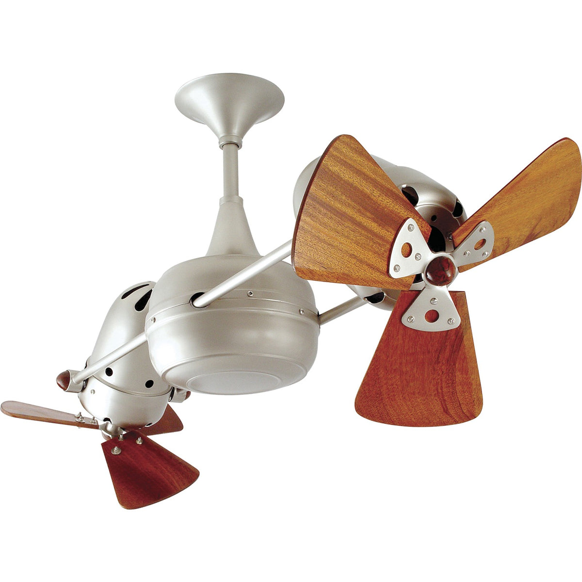 Matthews Fan Company Duplo Dinamico 36in Damp-Rated Ceiling Fan | Brushed Nickel and Mahogany Wood | Covered Patio & Living | Model DD-BN-WD-DAMP