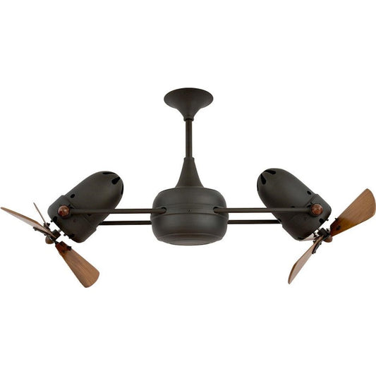 Matthews Fan Company Duplo Dinamico 36in Rotational Ceiling Fan | Bronzette and Mahogany Wood Blades | Covered Patio & Living Room | Model DD-BZZT-WD